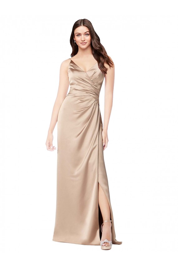 Outlet Silky Satin Spaghetti Straps Sleeveless Low Back Champagne Pink Long Formal Evening Dress