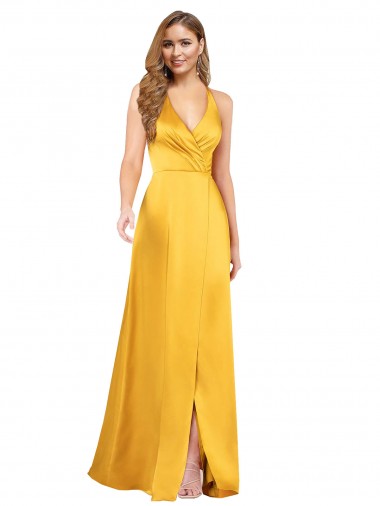 Outlet Silky Satin V-Neck Sleeveless Open Back Long Formal Dress