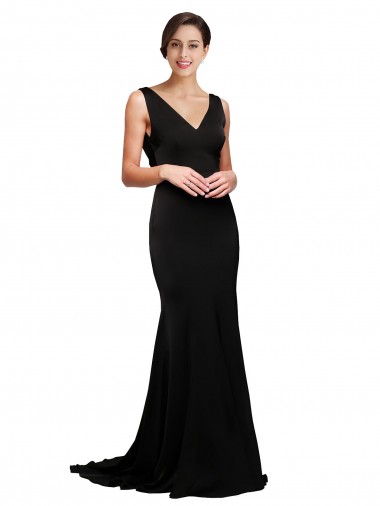 Outlet Silky Satin V-Neck Sleeveless Low Back Sweep Train Formal Evening Dress