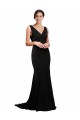 Outlet Silky Satin V-Neck Sleeveless Low Back Sweep Train Formal Evening Dress