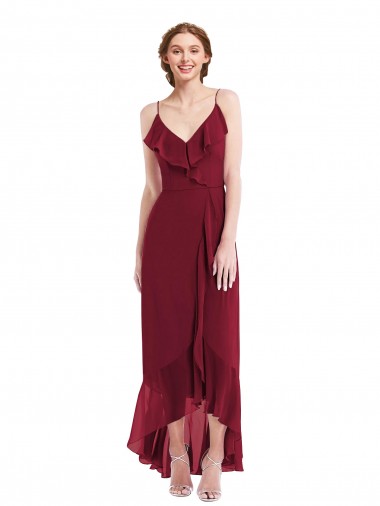 Outlet Soft Chiffon Spaghetti Straps Sleeveless Low Back Long High Low Evening Dress
