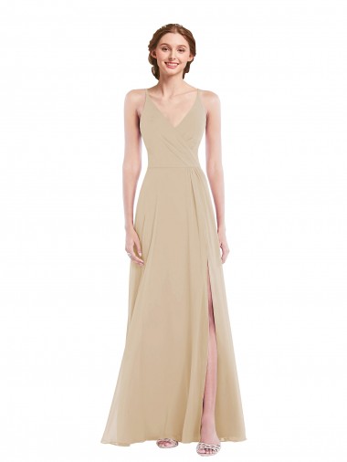 Outlet Soft Chiffon V-Neck Sleeveless Open Back Long Semi Formal Evening Dress