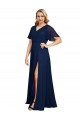 Outlet Soft Chiffon V-Neck Short Flutter Sleeves Long Plus Size Formal Evening Dress