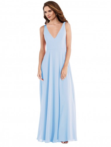 Outlet Soft Chiffon V-Neck Sleeveless Long Semi Formal Evening Dress