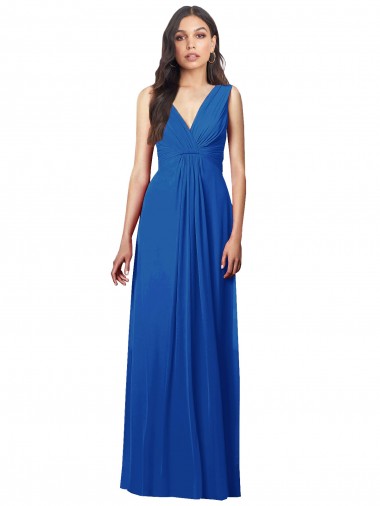 Outlet Soft Chiffon V-Neck Sleeveless V-Back Long Semi Formal Evening Dress