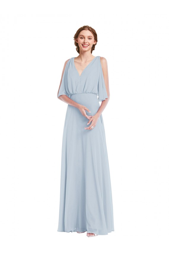 Outlet Soft Chiffon V-Neck Half Sleeves Long Evening Dress