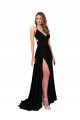 Outlet Spandex V-Neck Sleeveless Open Back Long Black Tie Evening Dress