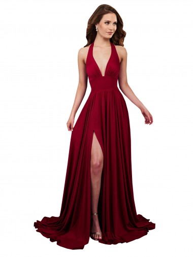 Outlet Spandex Halter Neck Sleeveless Open Back Long Black Tie Evening Dress