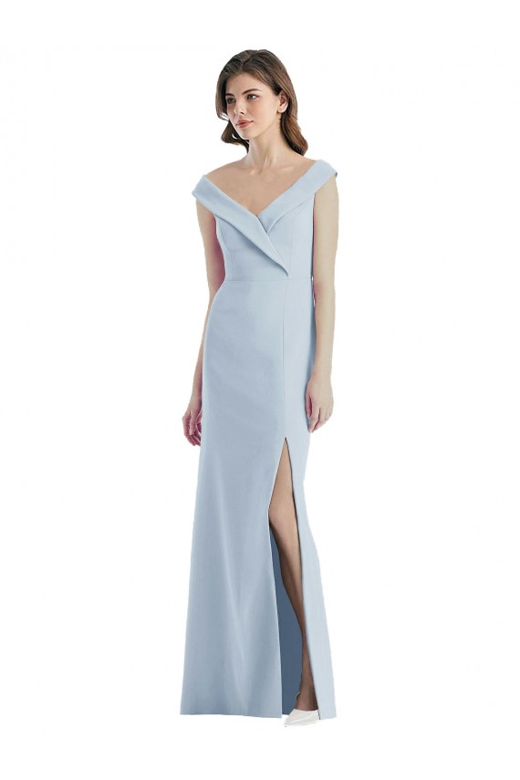 Outlet Stretch Crepe Off the Shoulder Sleeveless Long Black Tie Evening Dress