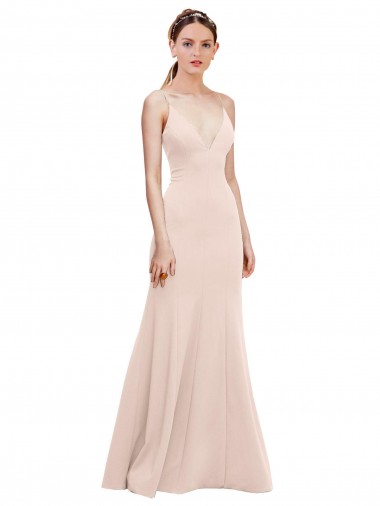 Outlet Stretch Crepe V-Neck Sleeveless V-Back Long Formal Dress