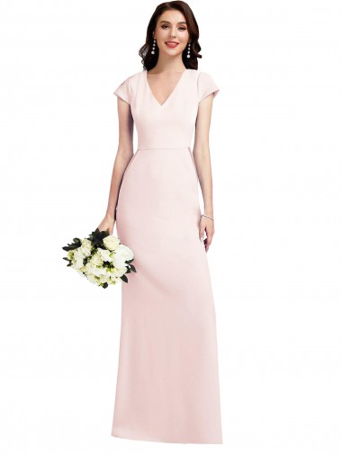 Outlet Stretch Crepe V-Neck Cap Sleeves Long Formal Evening Dress