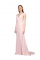 Outlet Stretch Crepe V-Neck Sleeveless V-Back Pink Sweep Train Black Tie Evening Dress