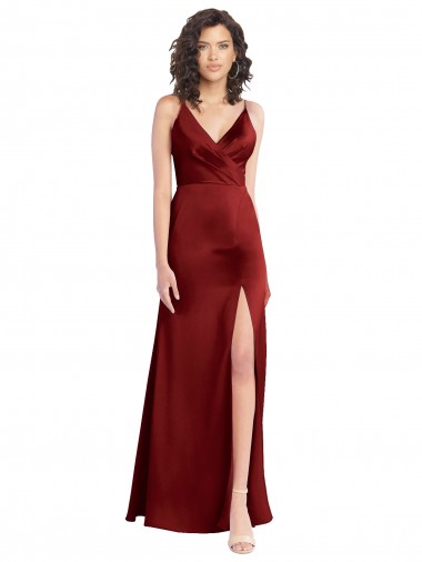 Outlet Stretch Satin V-Neck Sleeveless V-Back Long Formal Dress