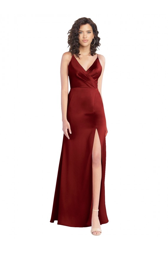 Outlet Stretch Satin V-Neck Sleeveless V-Back Long Formal Dress