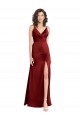 Outlet Stretch Satin V-Neck Sleeveless V-Back Long Formal Dress