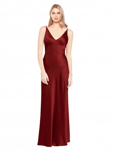 Outlet Stretch Satin Spaghetti Straps Sleeveless V-Back Long Formal Evening Dress