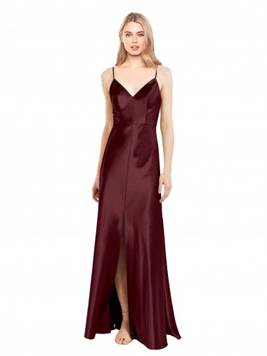 Outlet Stretch Satin Spaghetti Straps Sleeveless Long Evening Dress