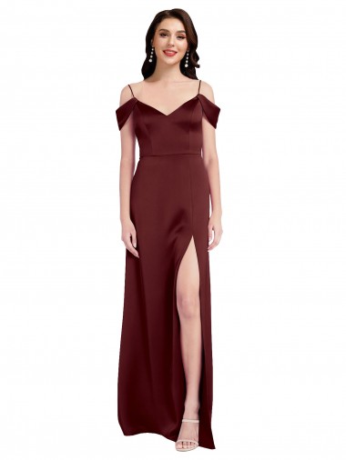Outlet Stretch Satin Off the Shoulder Sleeveless Long Formal Dress