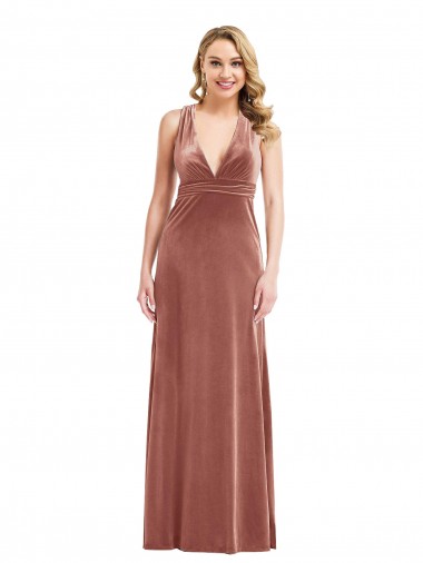 Outlet Stretch Velvet V-Neck Sleeveless Open Back Long Evening Dress