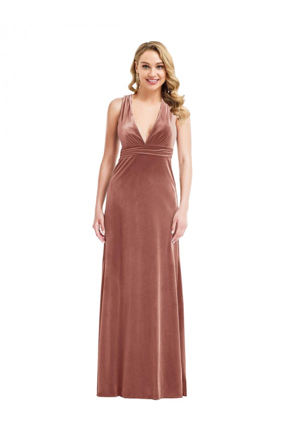 Outlet Stretch Velvet V-Neck Sleeveless Open Back Long Evening Dress