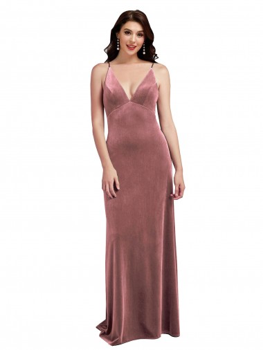 Outlet Stretch Velvet V-Neck Sleeveless Low Back Long Formal Evening Dress