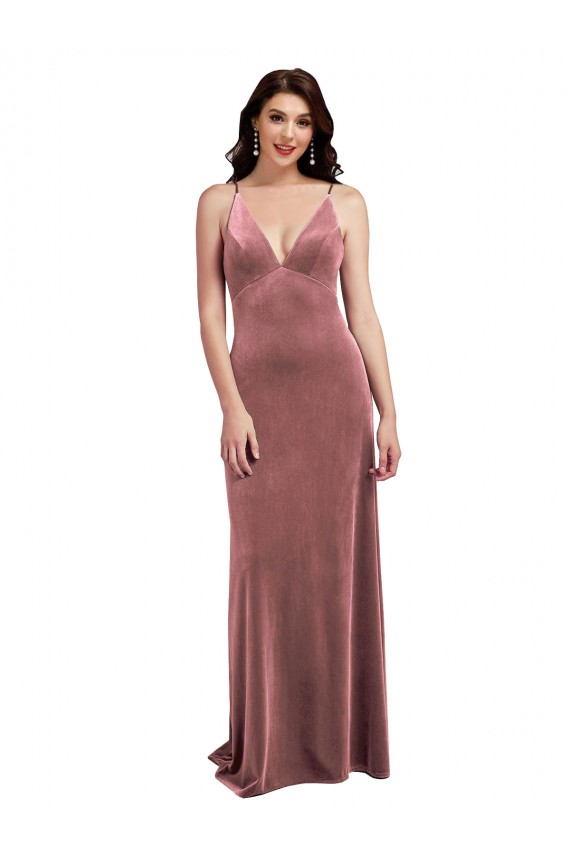 Outlet Stretch Velvet V-Neck Sleeveless Low Back Long Formal Evening Dress