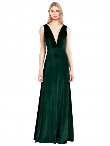 Outlet Stretch Velvet V-Neck Sleeveless V-Back Long Evening Dress