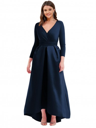 Outlet Spandex V-Neck Long Sleeves Long High Low Plus Size Evening Dress