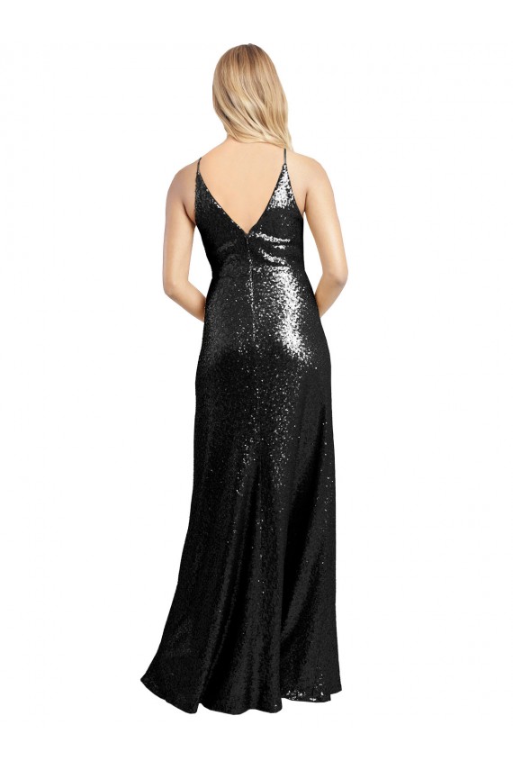 Outlet Sequin Spaghetti Straps Sleeveless V-Back Long Formal Evening Dress