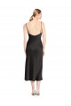 Outlet Stretch Satin Spaghetti Straps Sleeveless Low Back Midi Length Formal Evening Dress