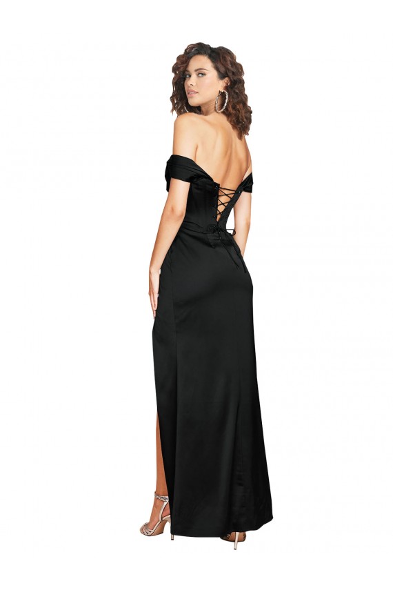 Outlet Silky Satin Sweetheart Sleeveless Low Back Long Black Tie Evening Dress