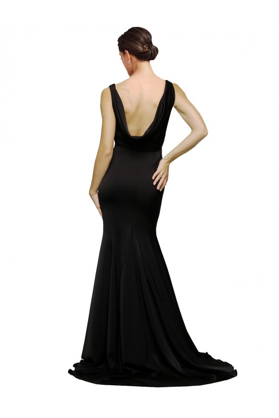 Outlet Silky Satin V-Neck Sleeveless Low Back Sweep Train Formal Evening Dress