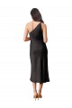 Outlet Stretch Satin One Shoulder Sleeveless Black Midi Length Black Tie Evening Dress