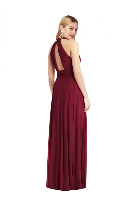 Outlet Soft Chiffon Halter Neck Sleeveless Open Back Burgundy Long Semi Formal Evening Dress