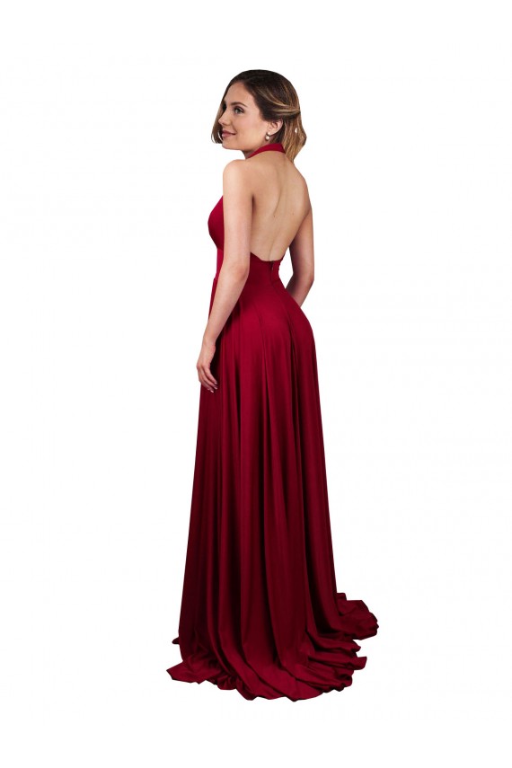 Outlet Spandex Halter Neck Sleeveless Open Back Long Black Tie Evening Dress