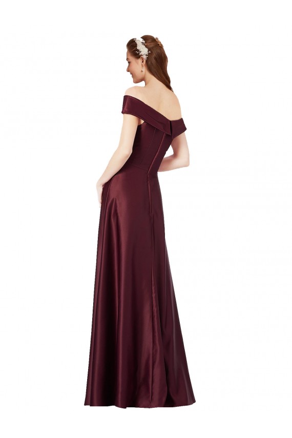 Outlet Satin Off the Shoulder Cap Sleeves Long Black Tie Evening Dress