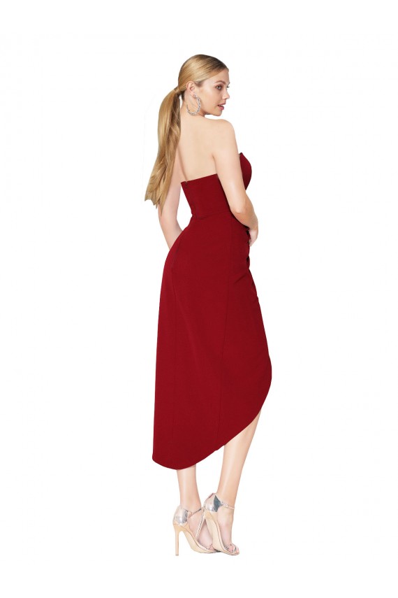 Outlet Stretch Crepe Sweetheart Sleeveless Knee Length High Low Evening Dress