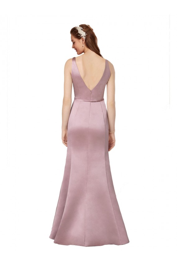 Outlet Satin V-Neck Sleeveless V-Back Long Formal Evening Dress