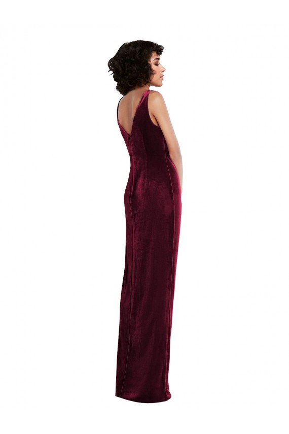 Outlet Stretch Velvet V-Neck Sleeveless Long Semi Formal Evening Dress