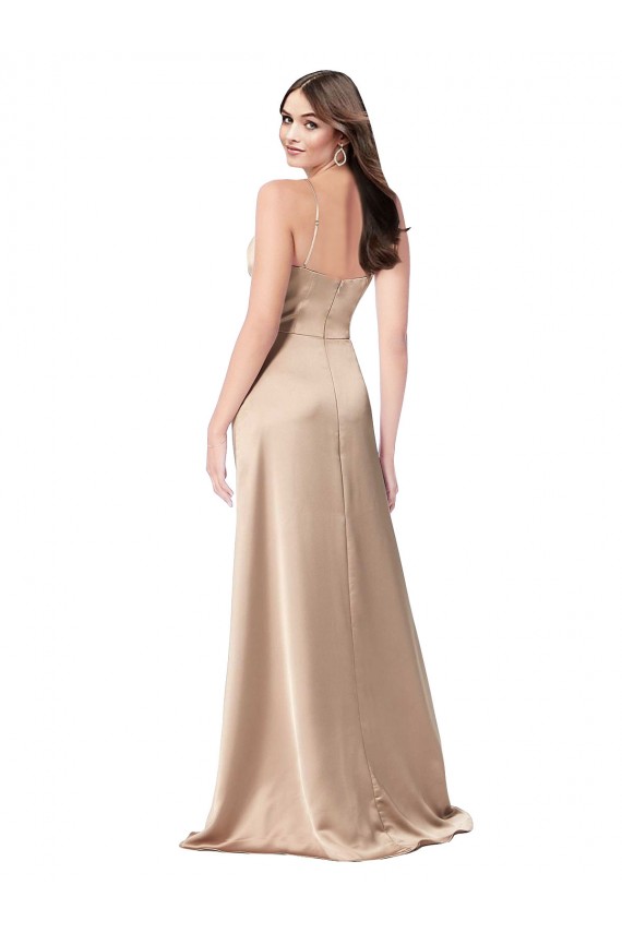 Outlet Silky Satin Spaghetti Straps Sleeveless Low Back Champagne Pink Long Formal Evening Dress