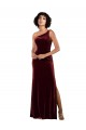 Outlet Stretch Velvet One Shoulder Sleeveless Burgundy Long Formal Evening Dress