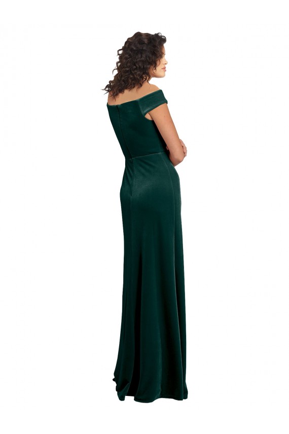 Outlet Stretch Velvet Square Neck Cap Sleeves Long Formal Evening Dress