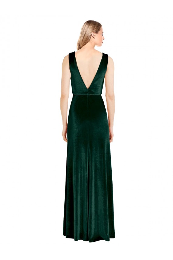 Outlet Stretch Velvet V-Neck Sleeveless V-Back Long Evening Dress