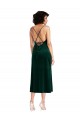 Outlet Stretch Velvet Cowl Neck Sleeveless Open Back Midi Length Black Tie Evening Dress