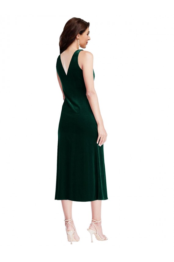 Outlet Stretch Velvet Cowl Neck Sleeveless V-Back Midi Length Evening Dress