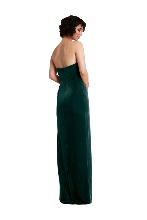 Outlet Stretch Velvet Strapless Sleeveless Low Back Long Black Tie Evening Dress