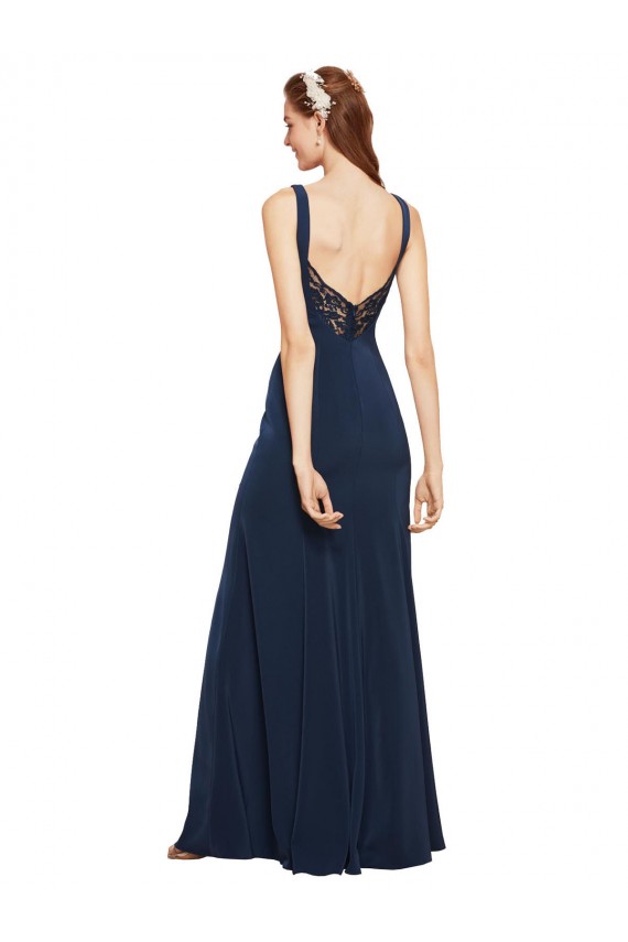 Outlet Stretch Crepe Round Neck Sleeveless Low Back Long Evening Dress