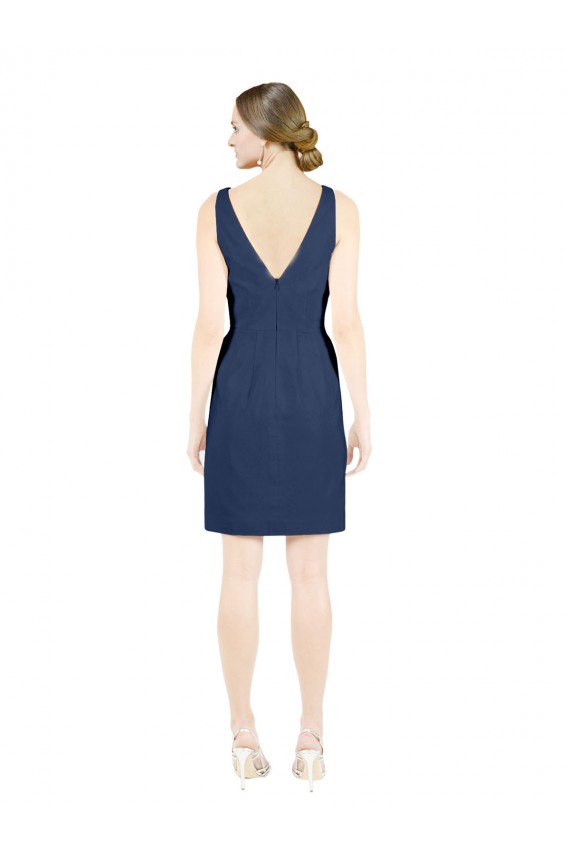 Outlet Satin V-Neck Sleeveless Open Back Knee Length Evening Dress