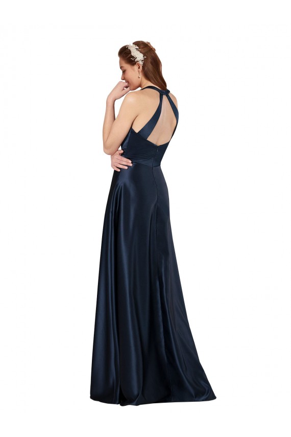 Outlet Satin V-Neck Sleeveless Keyhole Back Long Formal Evening Dress