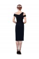 Outlet Stretch Crepe Off the Shoulder Sleeveless Dark Navy Cocktail Length Formal Evening Dress